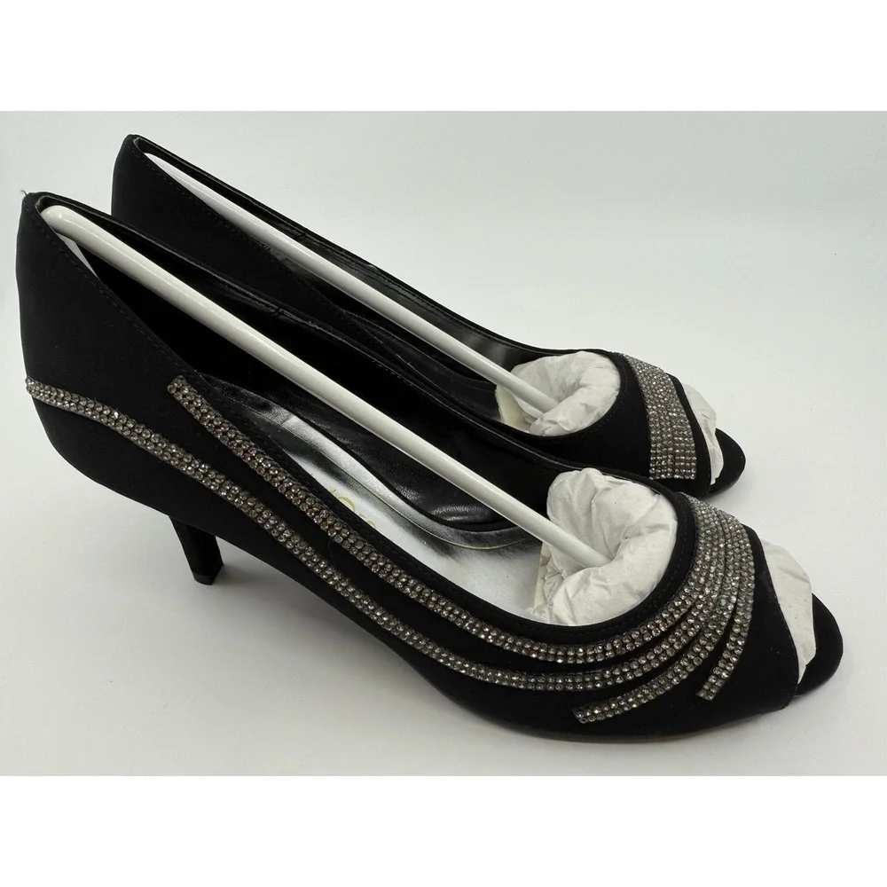 Caparros Shoes Ladies Dress Shoes‎ Black Rhinestone Faille Platforms Sz 8.5 NIB
